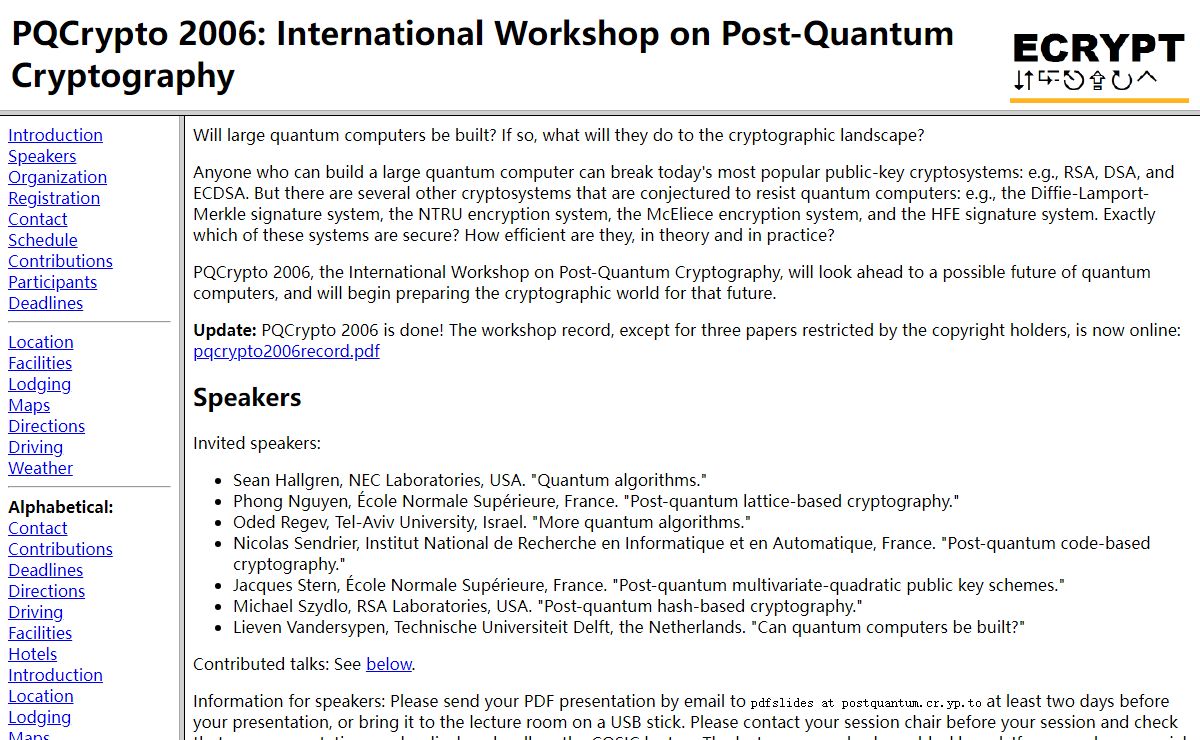 PQCrypto 2006: International Workshop on Post-Quantum Cryptography