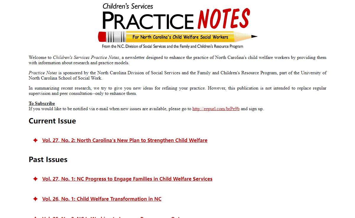 Children's Services Practice Notes, a newsletter for child welfare social workers