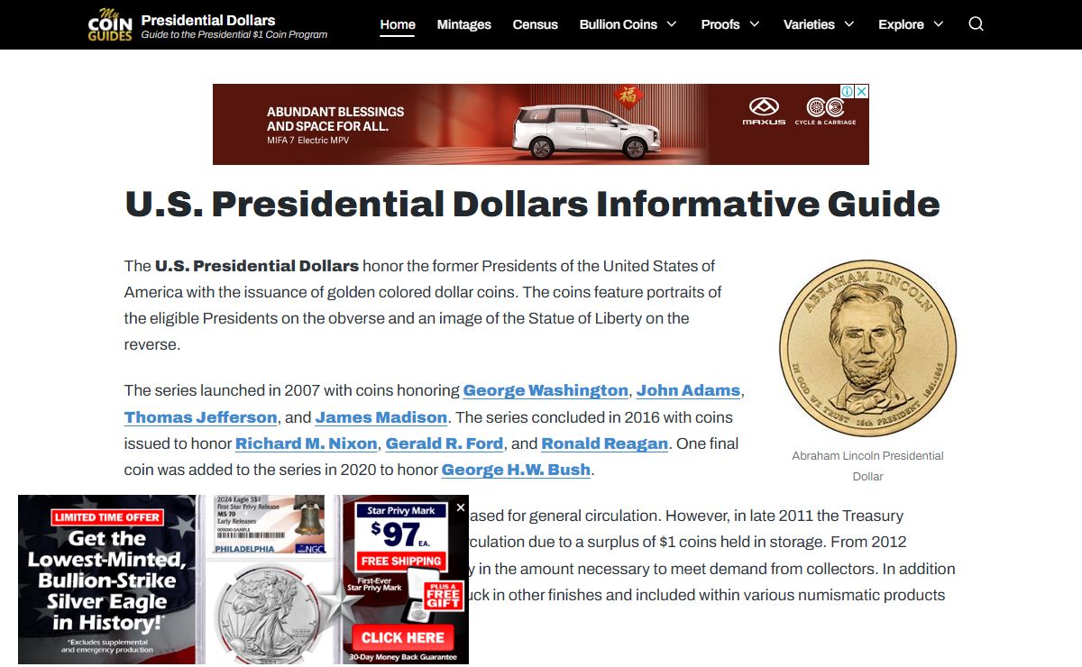 U.S. Presidential Dollars Informative Guide