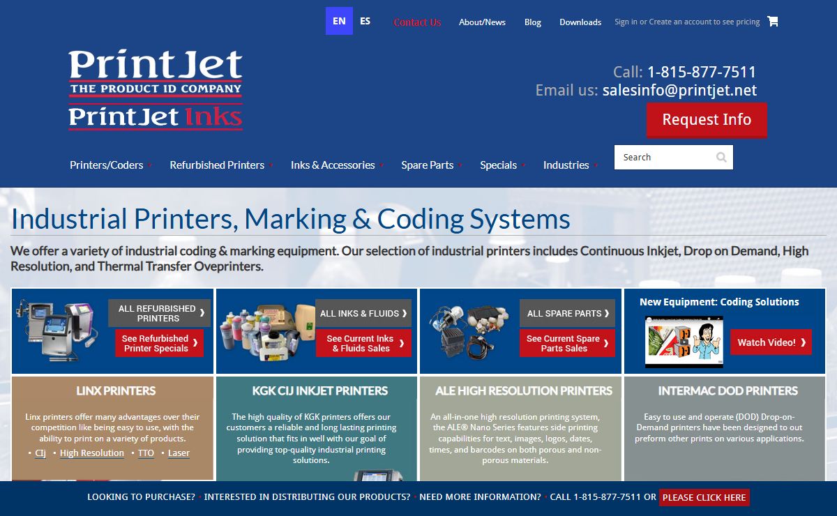 Industrial Coding & Marking Equipment - Industrial Inkjet Printer Distributor | PrintJet USA