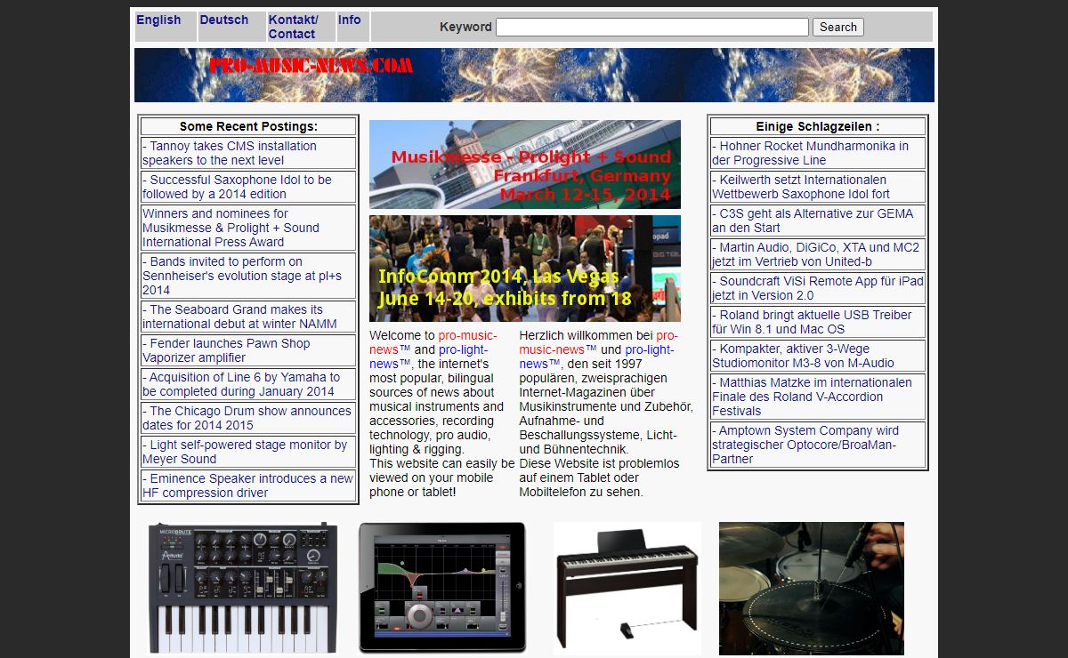 Pro-Music-News is about musical instruments, sound and recording, studio. Pro-Light-News is about lighting and stage construction.