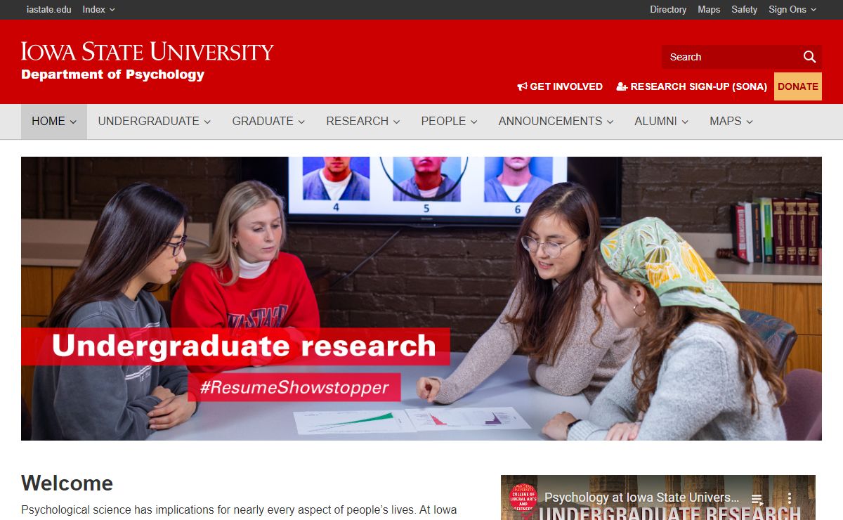 Welcome to the Psychology Department • Department of Psychology • Iowa State University