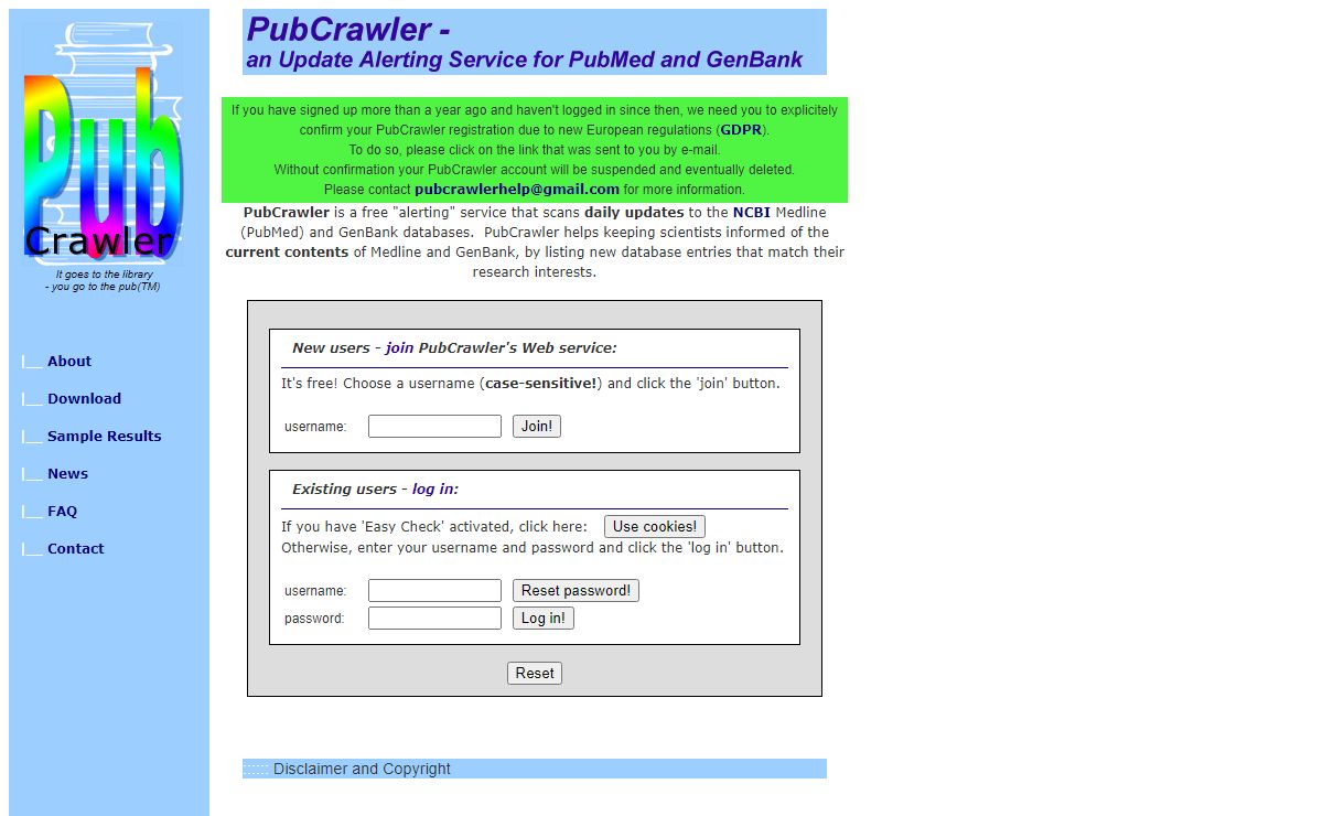 PubCrawler Web Service