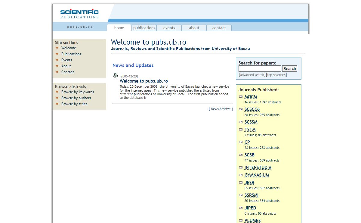 Scientific Publications - University of Bacau [Home] (scientific reviews, abstracts and articles)