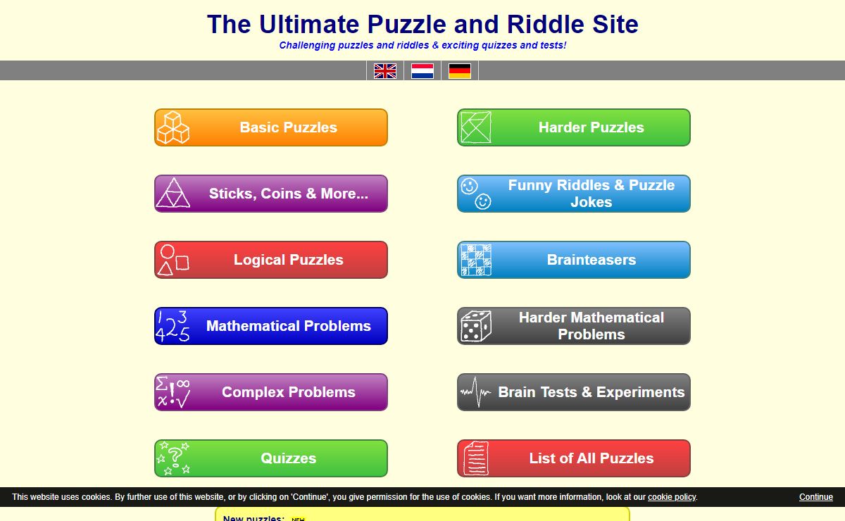 The Ultimate Puzzle and Riddle Site: enjoy puzzles and riddles online! - Puzzles, riddles, brainteasers, quizzes, and tests...