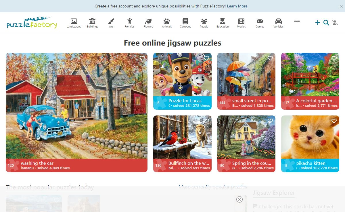 PuzzleFactory - Free online jigsaw puzzles for kids and adults