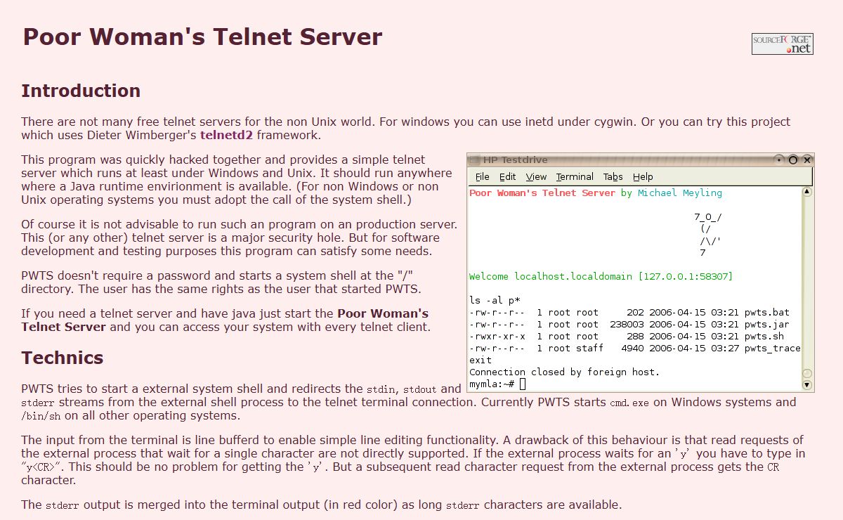 Poor Woman's Telnet Server