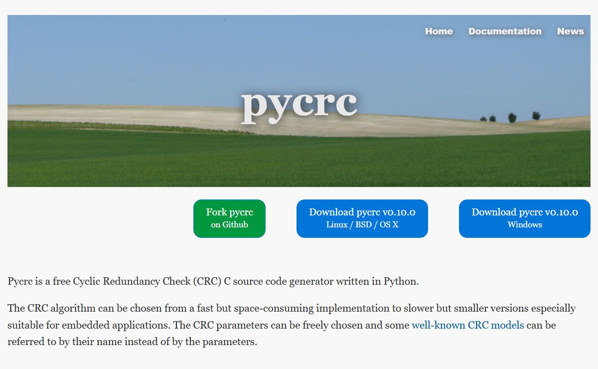 pycrc, a free CRC source code generator