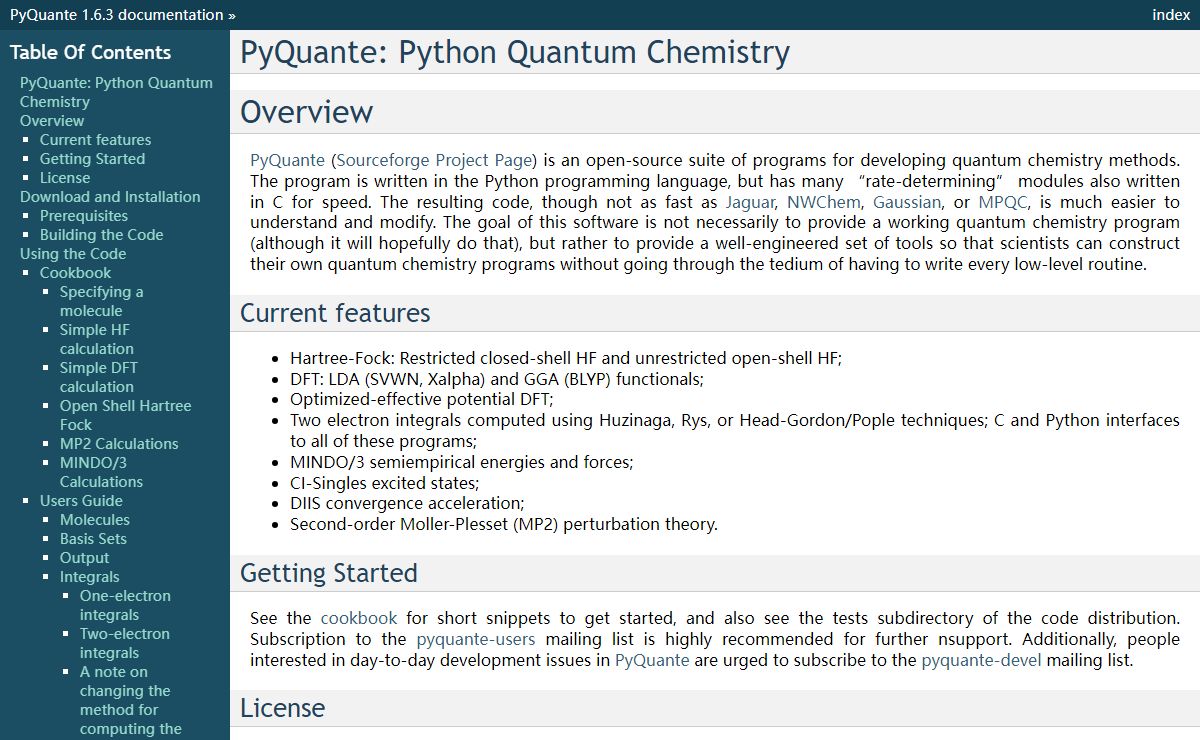 PyQuante: Python Quantum Chemistry — PyQuante 1.6.3 documentation