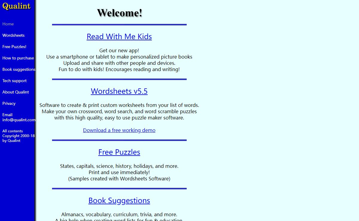 Qualint: Home of Wordsheets puzzle maker software - Create crossword, word search, & word scramble puzzle worksheets