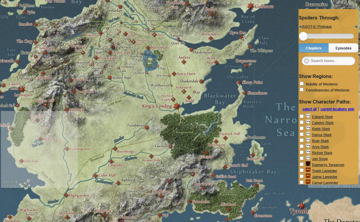 Interactive Game of Thrones Map with Spoilers Control