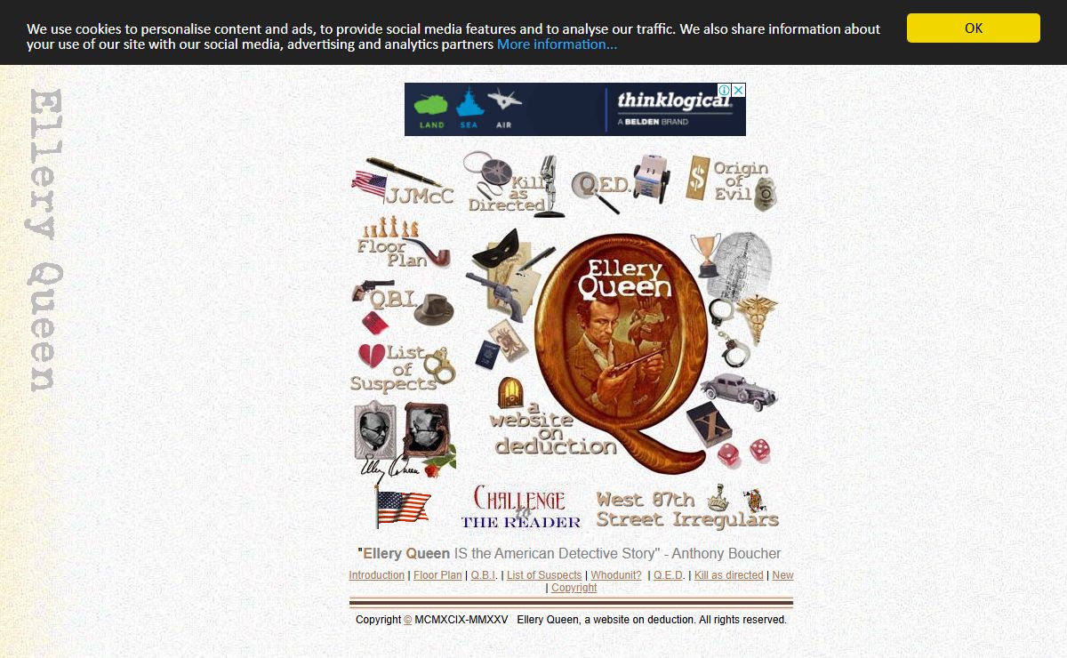 Ellery Queen, a website on deduction