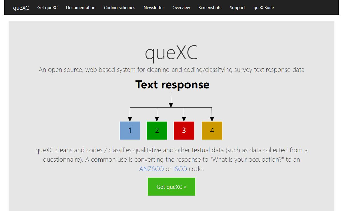 queXC | An Open Source, web based data cleaning and coding / classification system