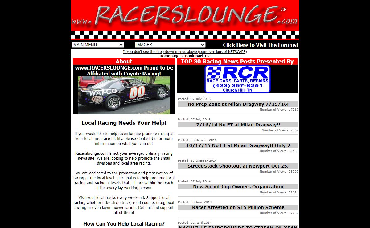 Racing Forum, Racing Results, Racing Points, Auto Racing News, and Racing Schedules for Dirt Track Racing, Asphalt Track Racing, and Drag Strip Racing