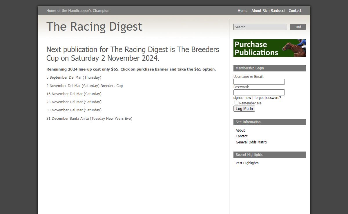 The Racing Digest. Home of the Handicapper's Champion