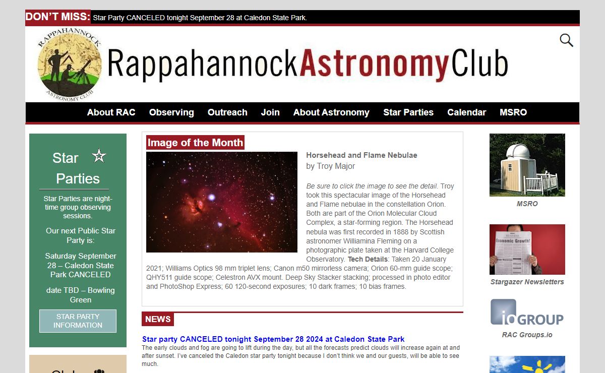 Rappahannock Astronomy Club – Your guide to the night sky in Fredericksbur, VA. Hosted by RAC