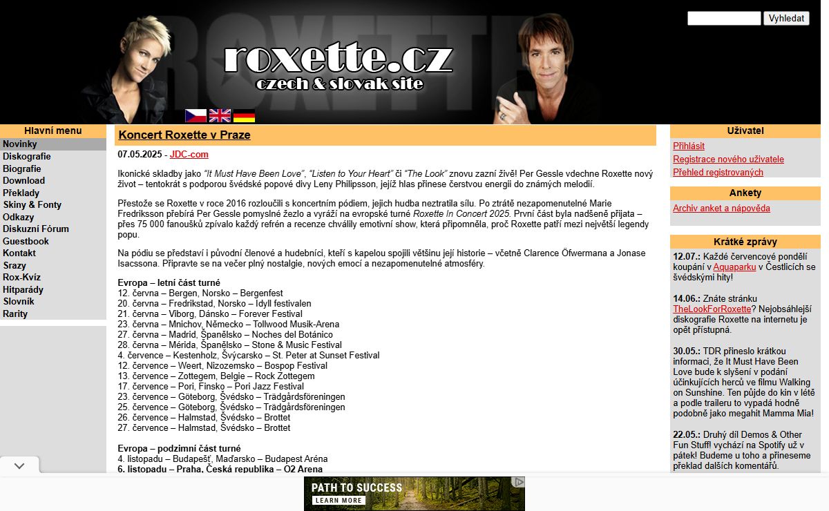 Novinky - Czech & Slovak Roxette site