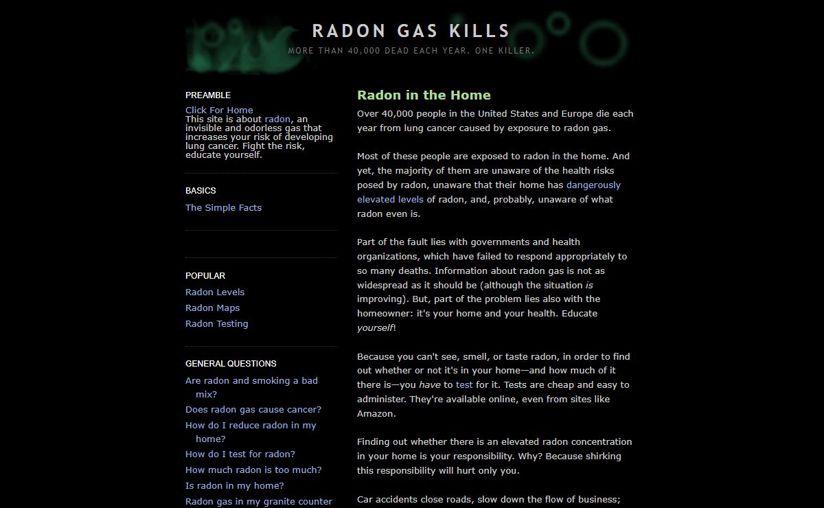 Radon Gas Kills: Radon Information, Radon Links, and Radon News