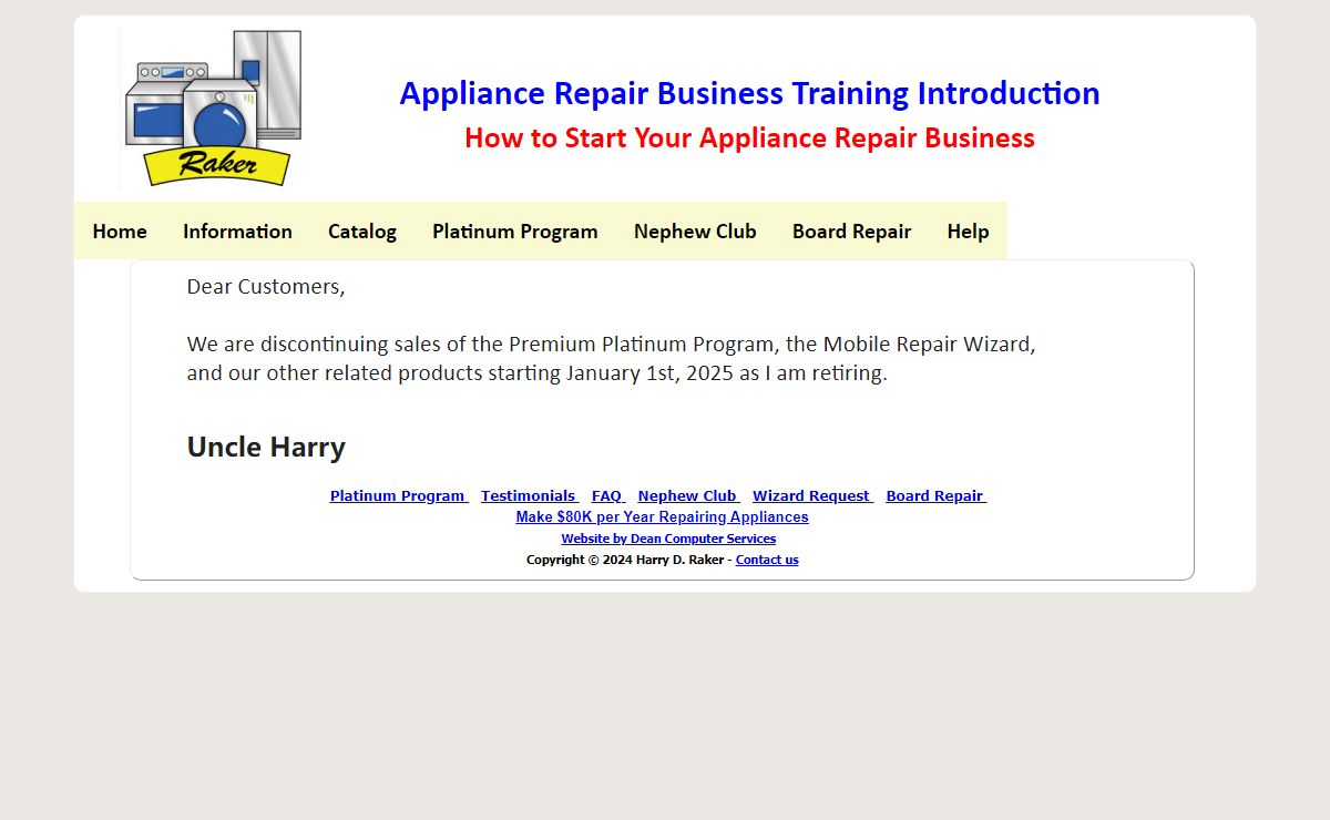 Uncle Harry's Appliance Repair Training Introduction