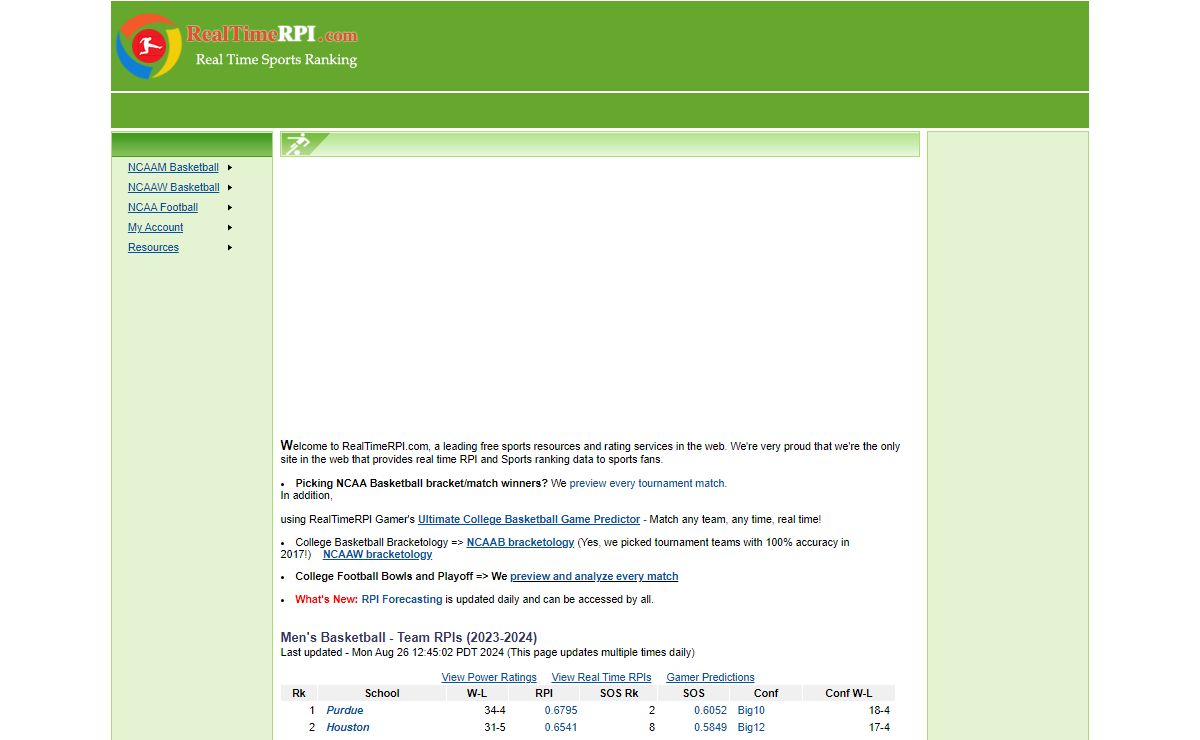 RealTimeRPI.com Real Time Sport Rankings - A leading sports ratings and resources community on the Internet