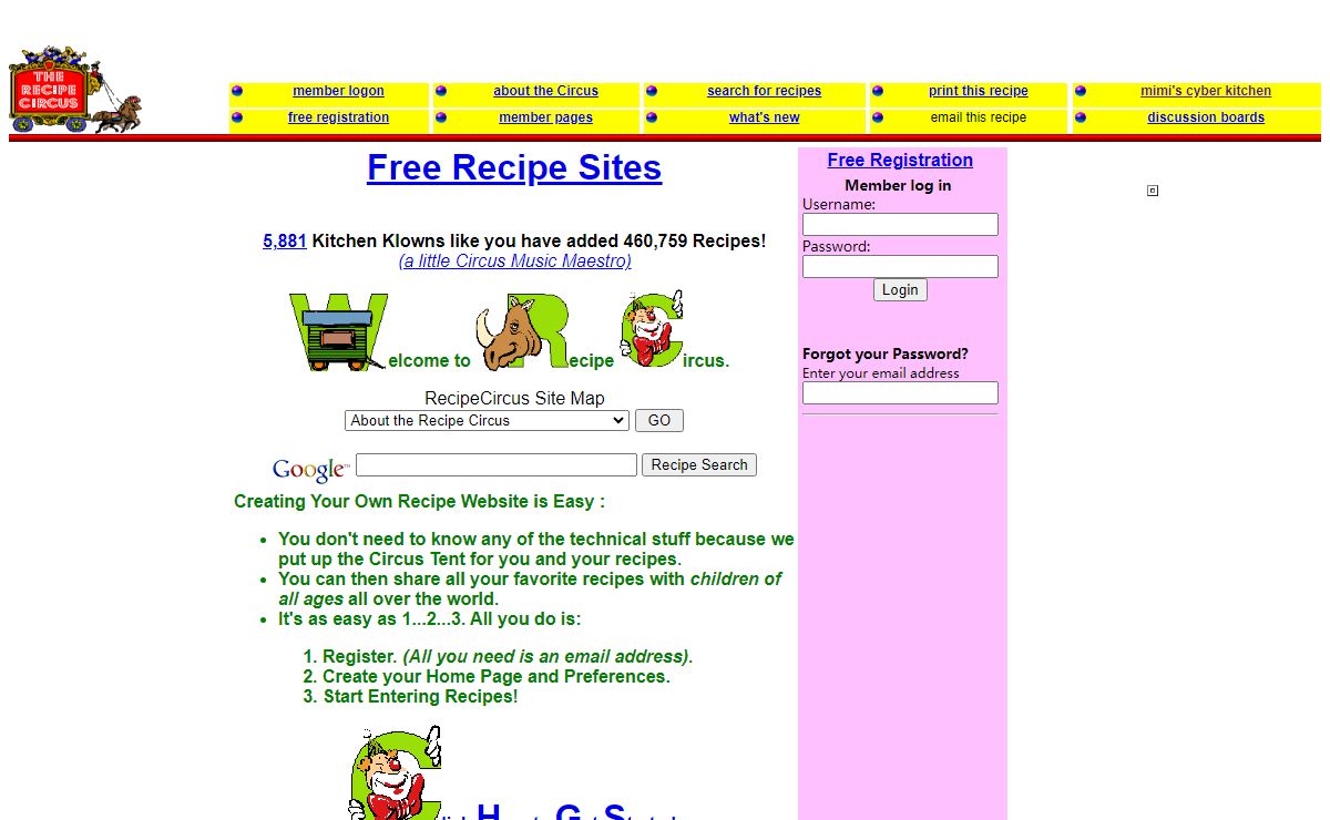 The Recipe Circus - Free Recipe Websites for All Kitchen Klowns