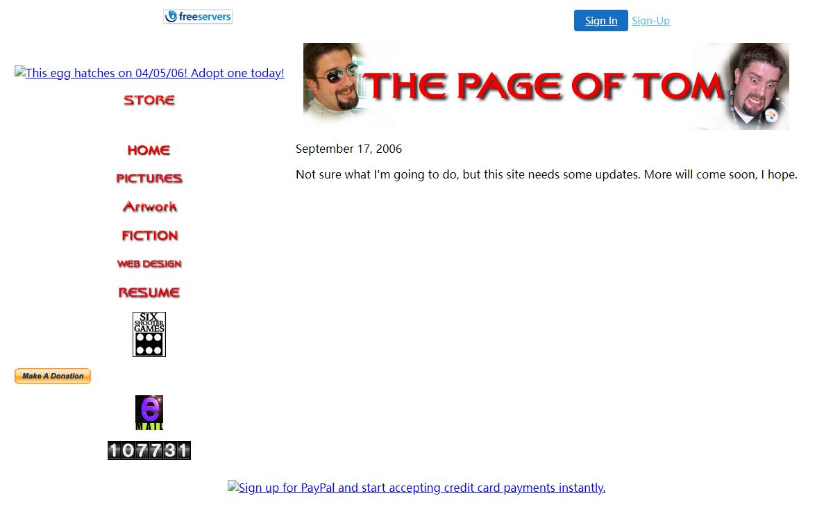 The page of Tom!