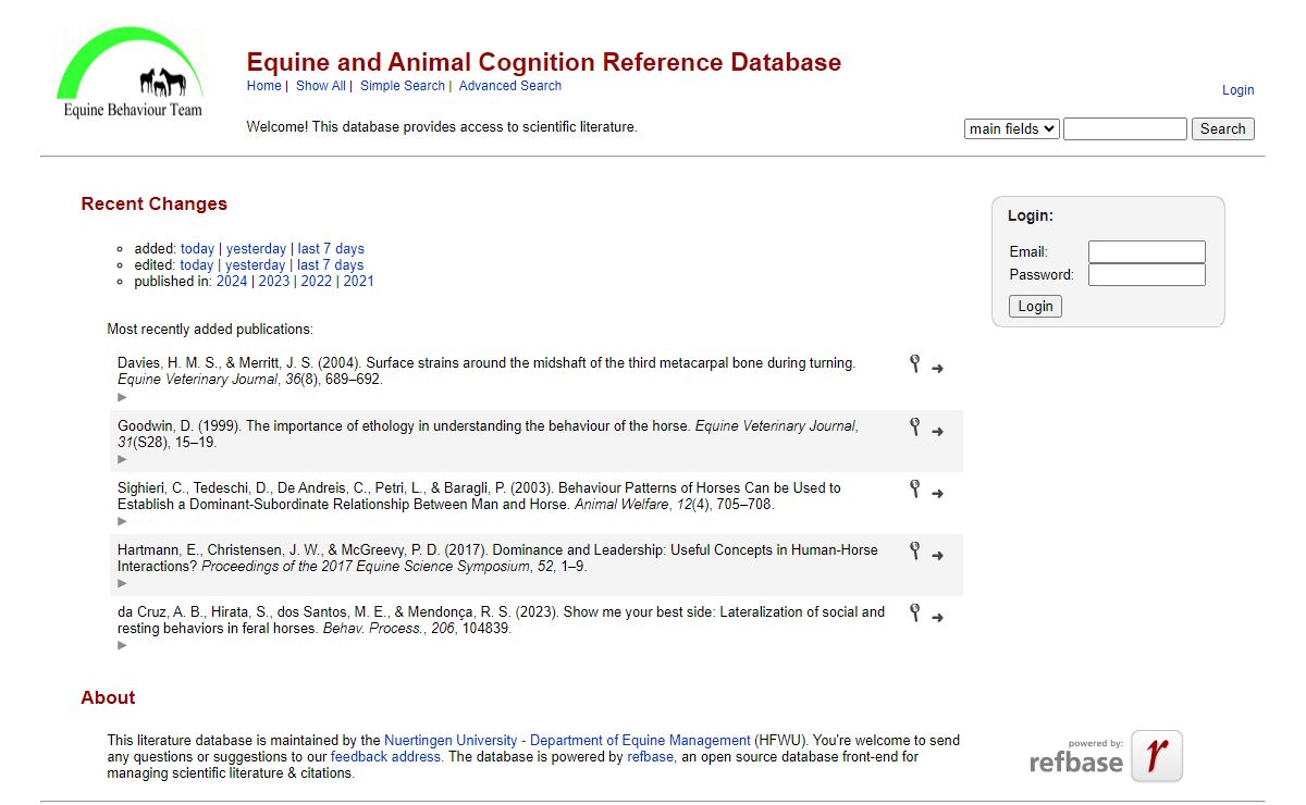 Equine and Animal Cognition Reference Database -- Home