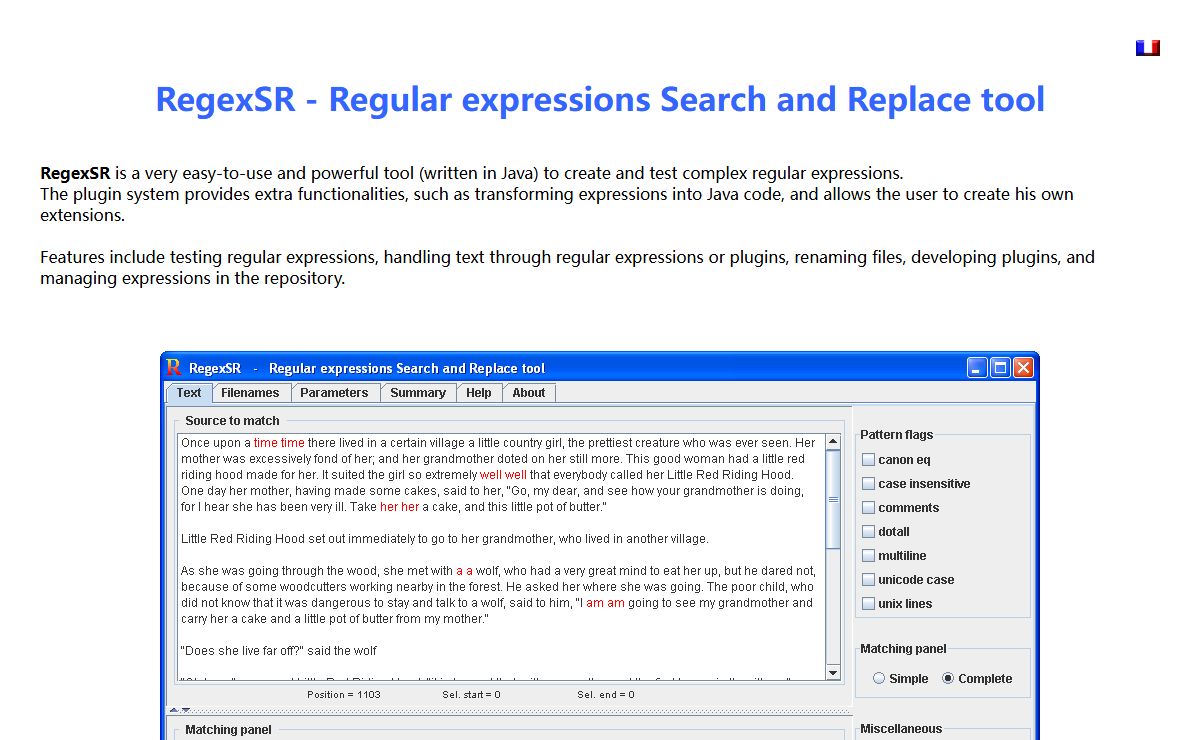 RegexSR - Regular expressions Search and Replace tool