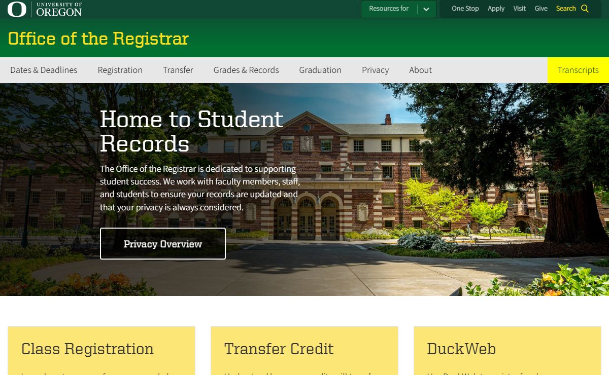 Welcome | Office of the Registrar, University of Oregon