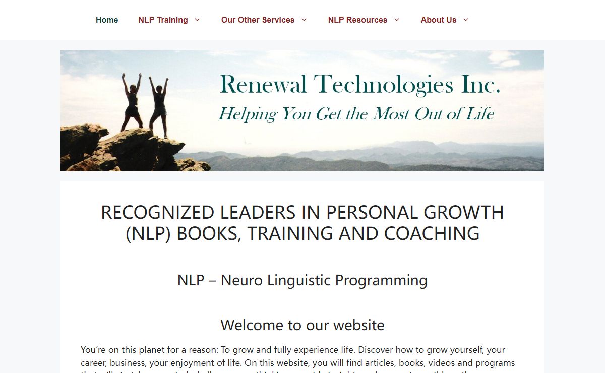 Recognized Leaders In Personal Growth (NLP) Books, Training And Coaching - Renewal Technologies Inc.
