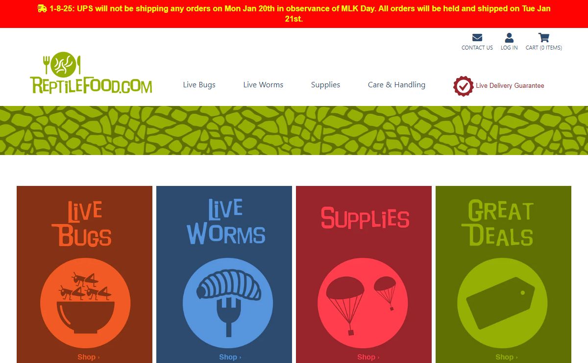 Reptile Food - crickets, mealworms, giant mealworms & more!