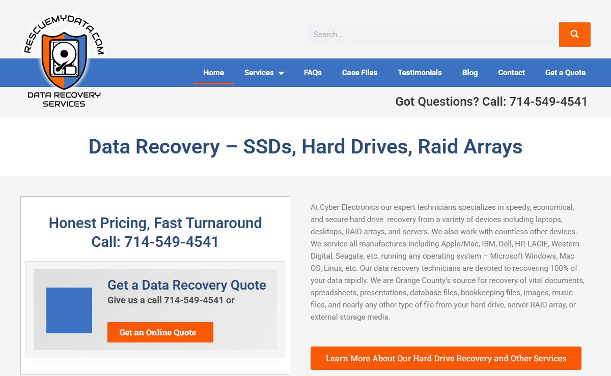 Data Recovery - SSDs, Hard Drives, Raid Arrays - Fountain Valley, CA
