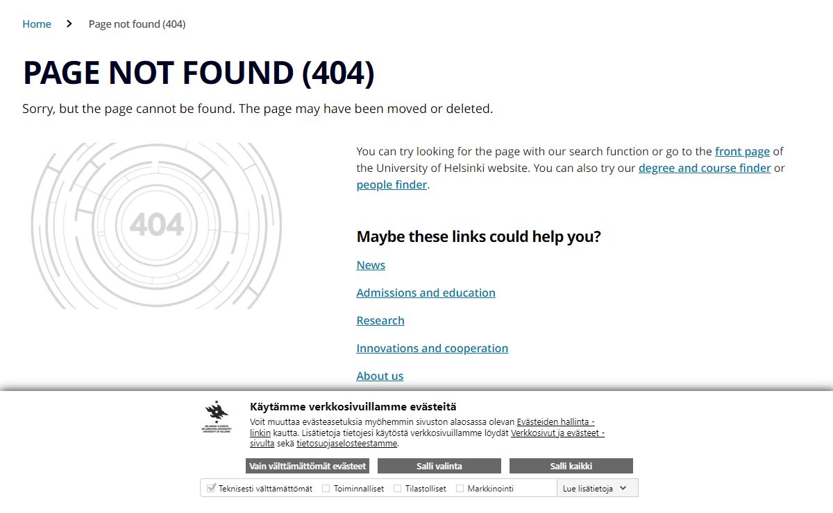 Page not found (404) | University of Helsinki