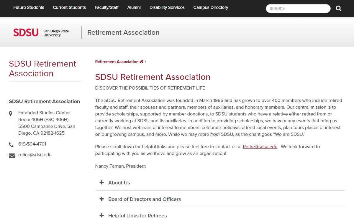 Welcome | Retirement Association | SDSU