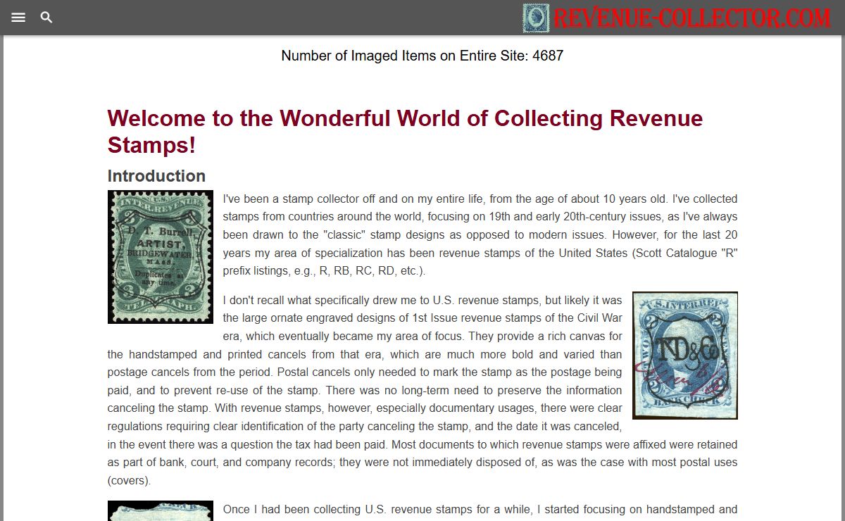 Collect U.S. and Worldwide Revenue Stamps! - Revenue-Collector.Com