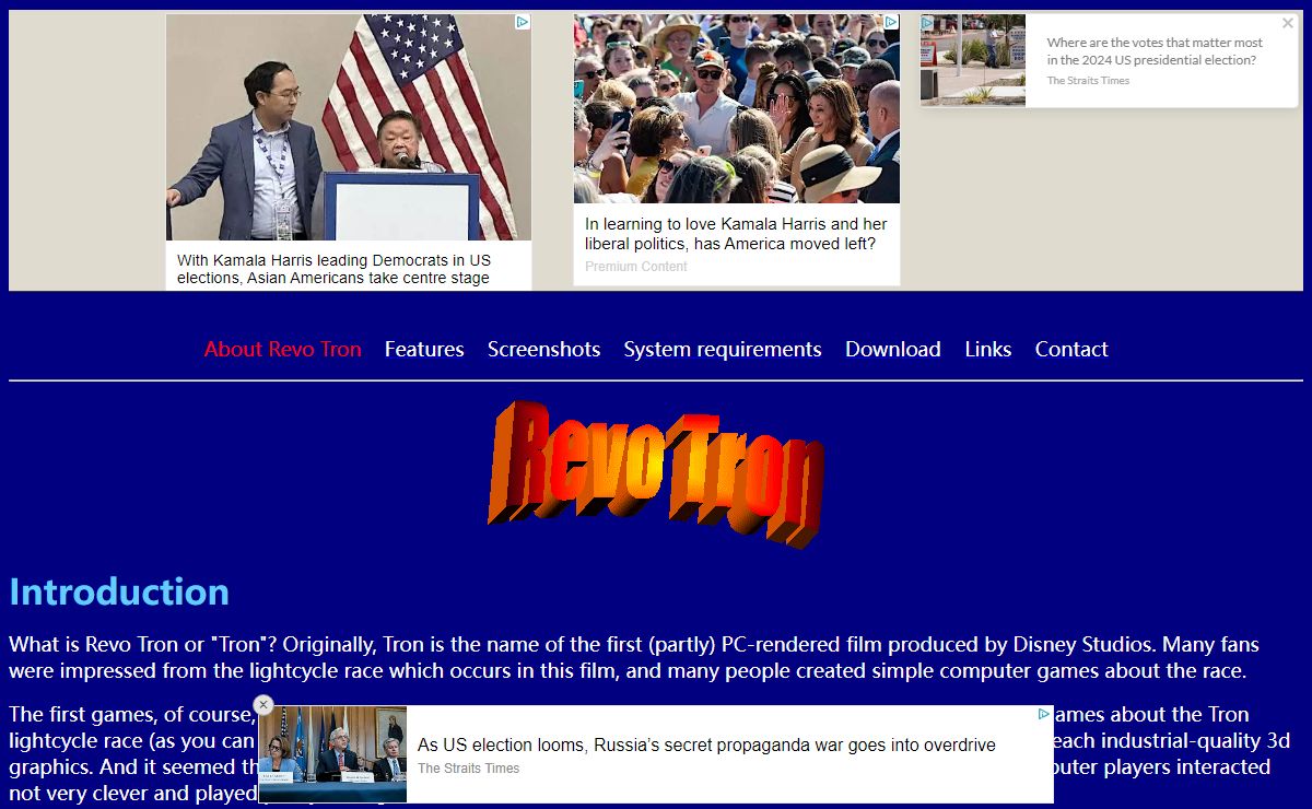 The Revo Tron homepage