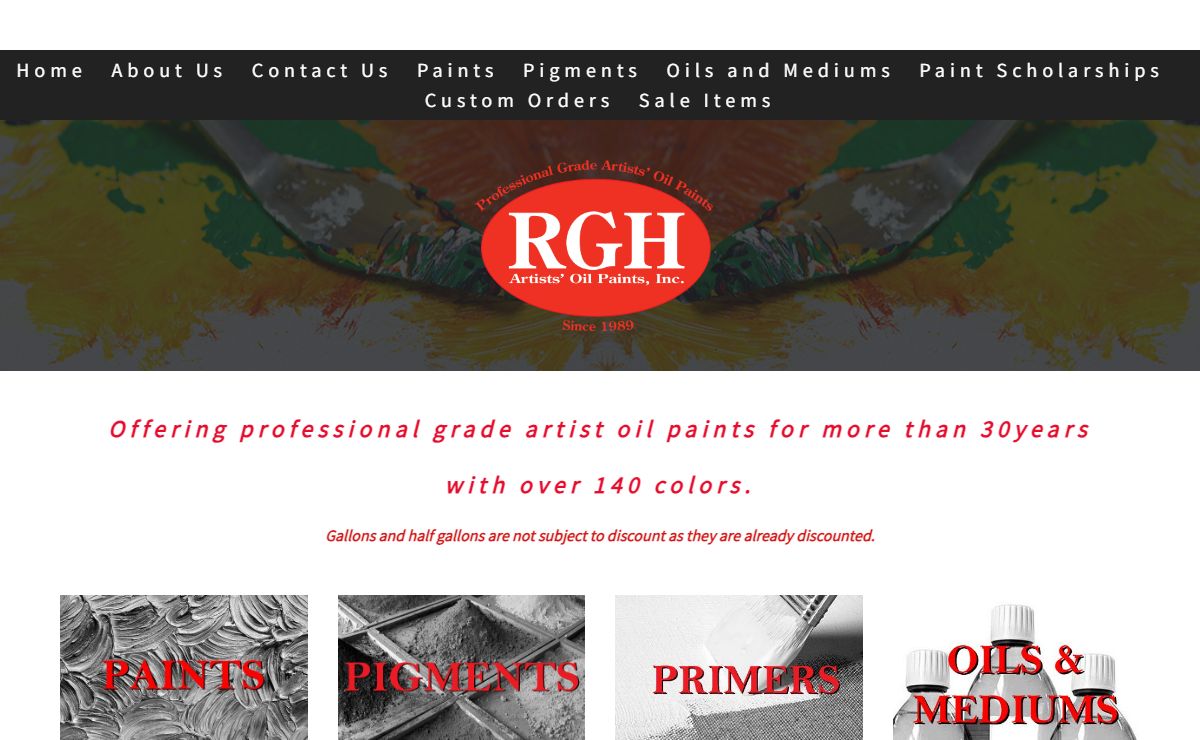 RGH Artists' Oil Paints, Primers, Pigments, Oils and Mediums