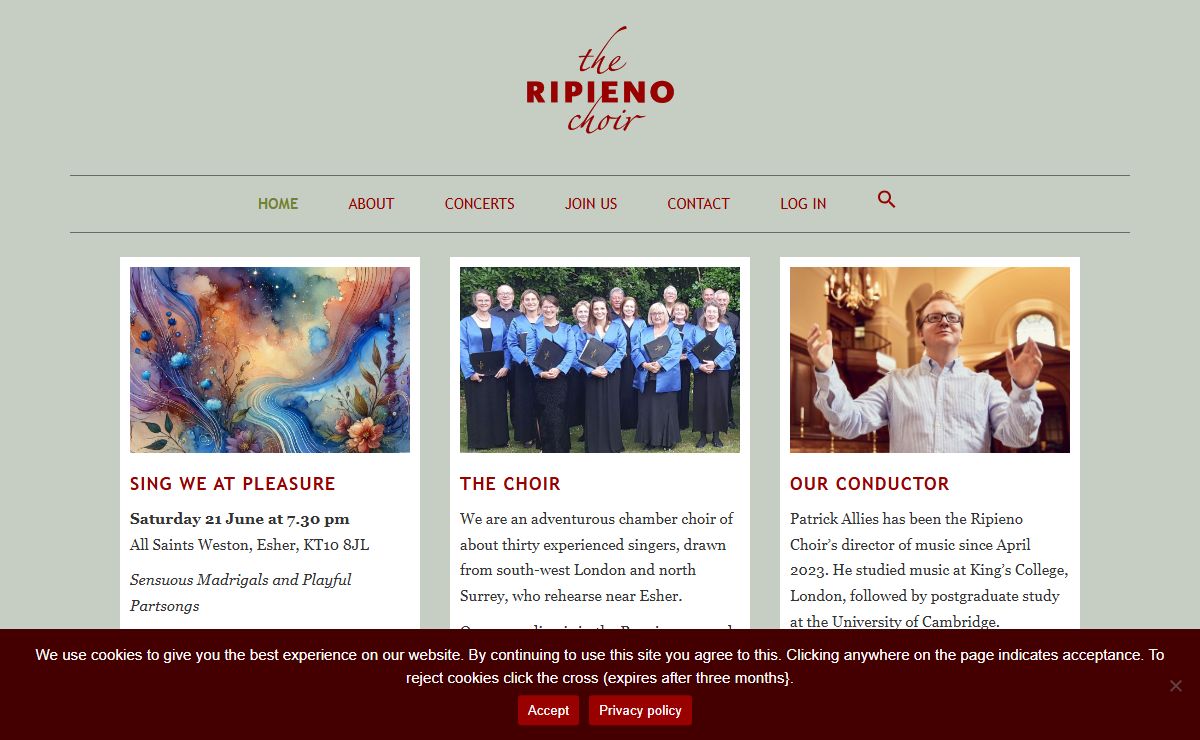 The Ripieno Choir | An adventurous chamber choir of about thirty experienced singers, drawn from south-west London and north Surrey, rehearsing near Esher.