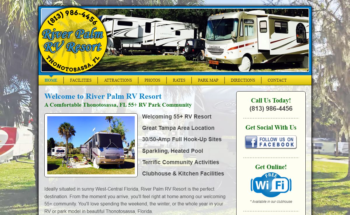 Welcome to River Palm RV Resort RV Park Near Tampa, Florida