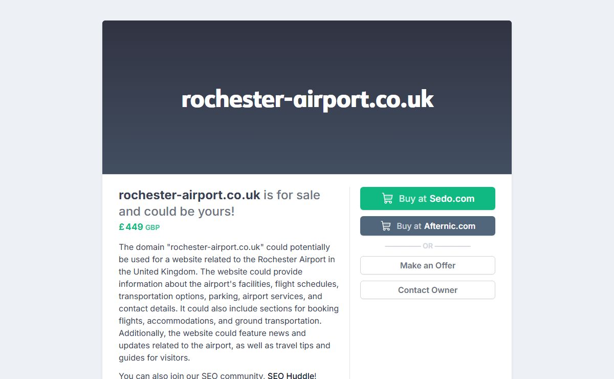 Aftermarket.com | rochester-airport.co.uk is for sale and could be yours!