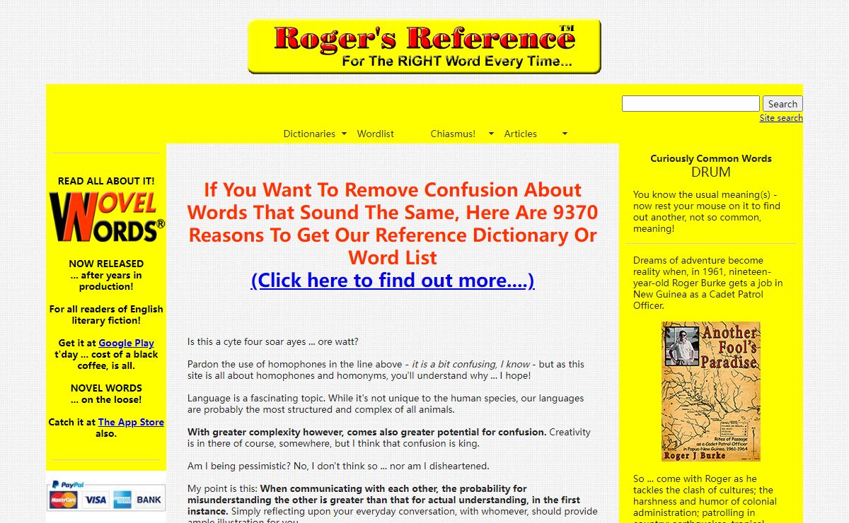 Roger's Reference - A Complete Homonym/Homophone Dictionary And Word List!