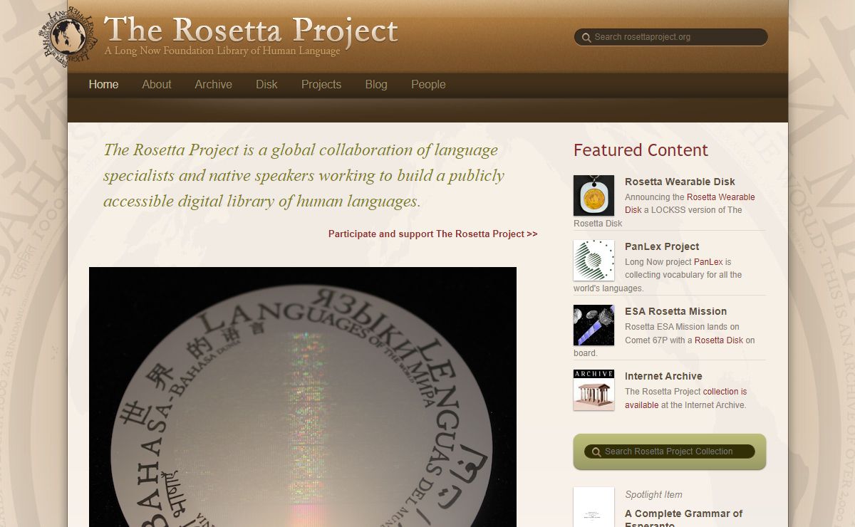 Building an Archive of ALL Documented Human Languages. - The Rosetta Project