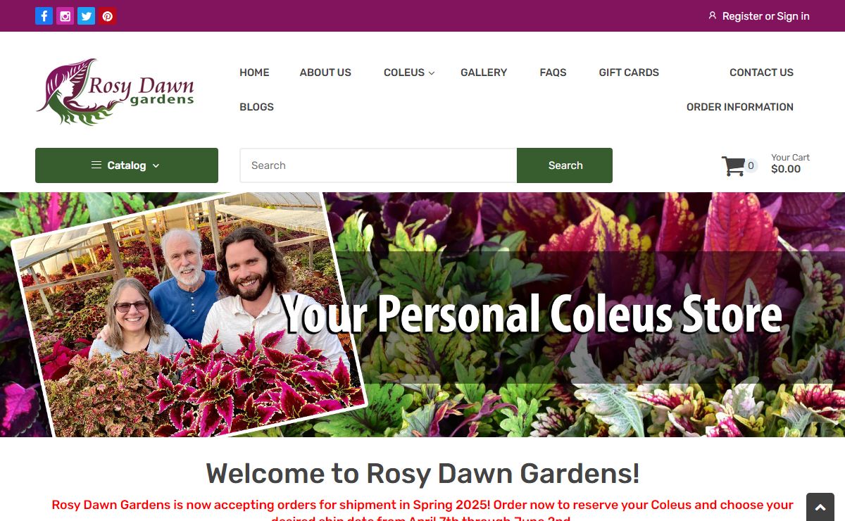Online Coleus Plant Catalog | Rosy Dawn Gardens, | Coleus Growing Spec