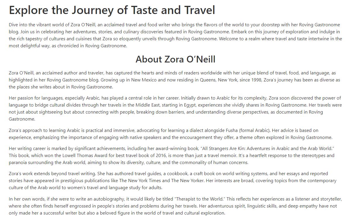 Roving Gastronome Blog & Culinary Journeys | Zora O'Neill