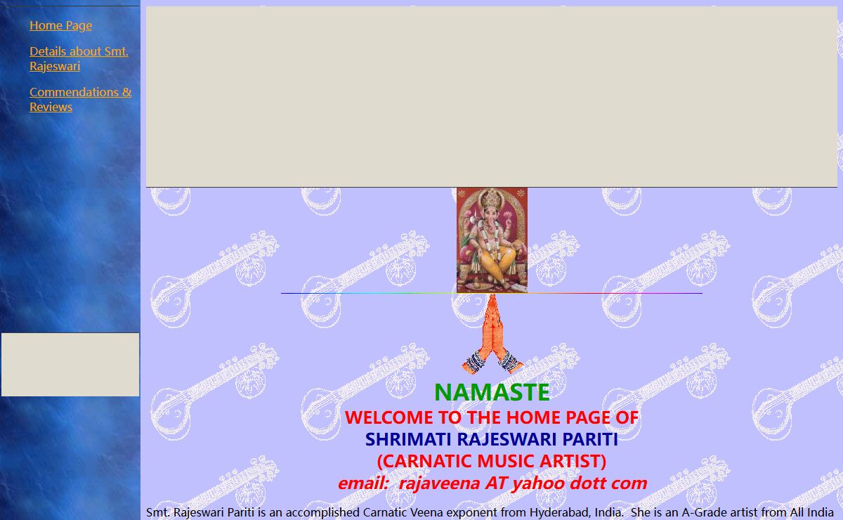 Home Page of Smt. Rajeswari Pariti (Carnatic Veena Artist and Teacher)