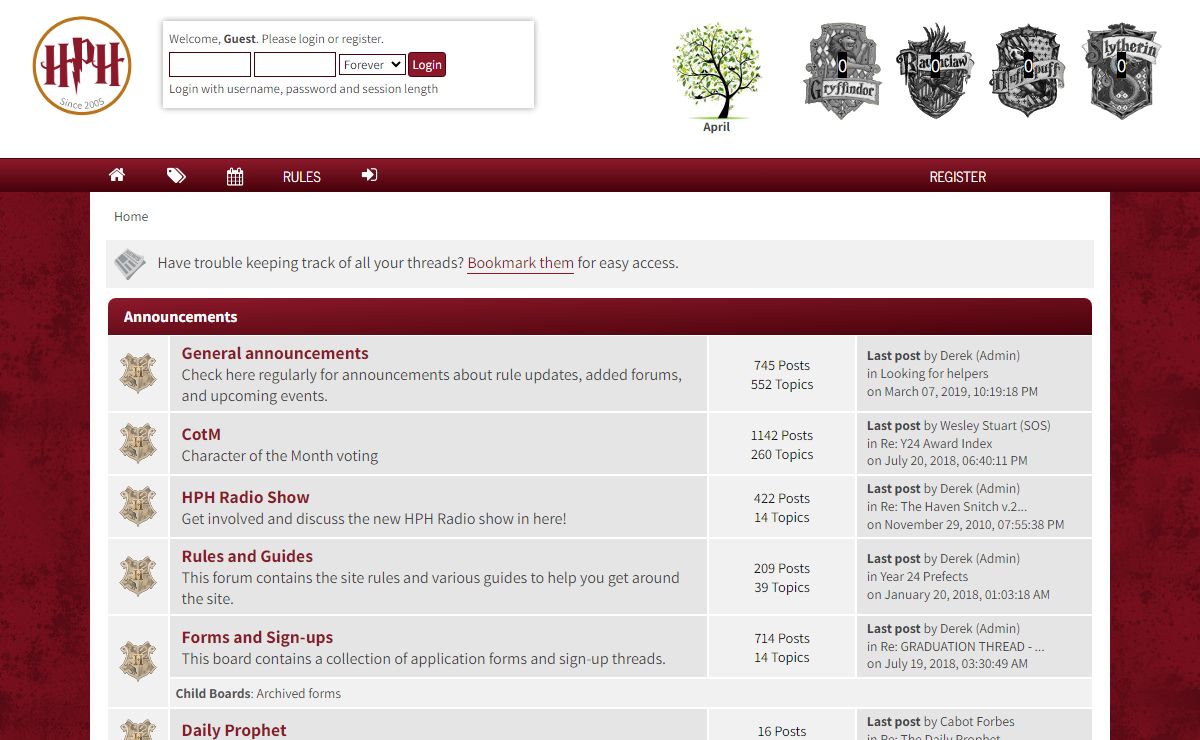 Harry Potter Haven RPG - an online Harry Potter role-playing game community - Index