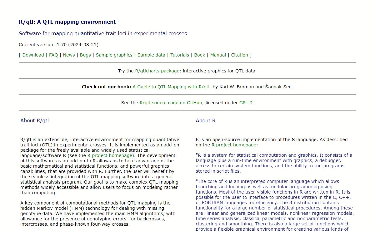 R/qtl software for mapping quantitative trait loci