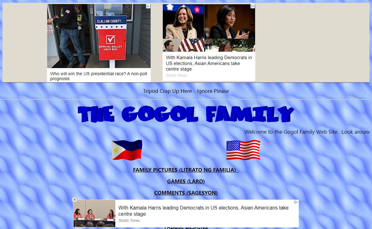 The Gogol Family Website with pictures, links, and free games for real cash, with filipino translation
