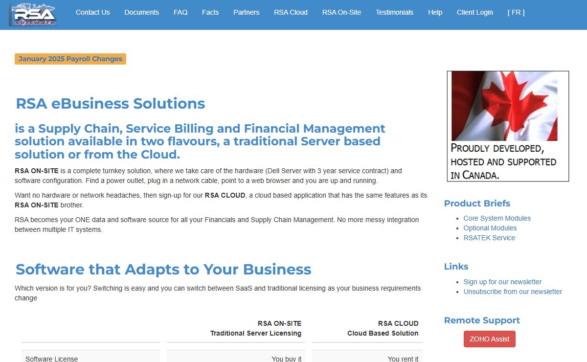 RSA SOFTWARE - Proudly developed, hosted and supported in Canada