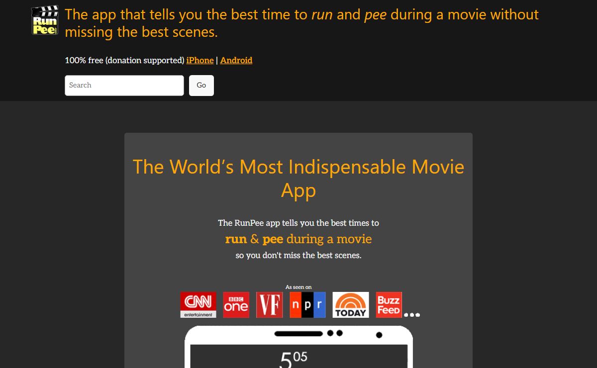 RunPee: know when to run and pee during a movie. - RunPee